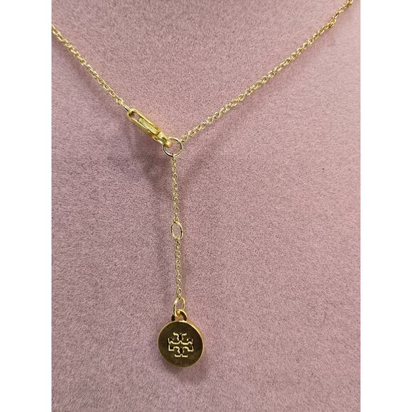 Tory Burch Kira Lazuli Logo Pendant Necklace on Delicate 16" Chain w/2" Extender - Picture 3 of 4